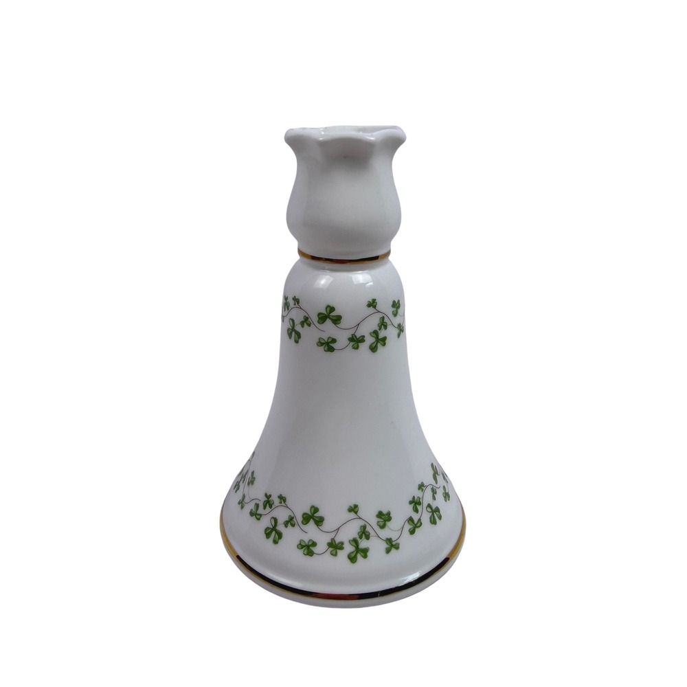 Royal Tara Irish Cottagecore Shamrock Candlestick Holder White Fine Bone China